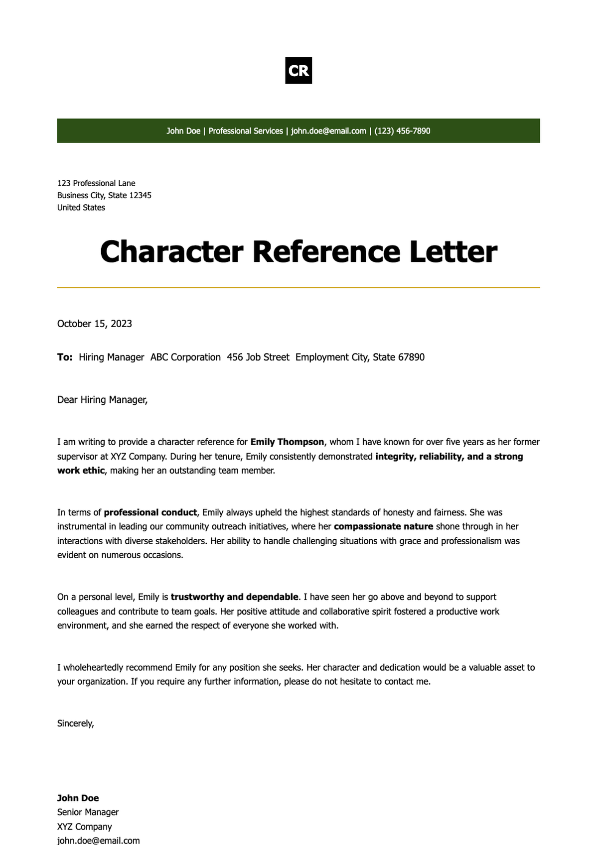 Professional character reference letter template with header and contact info_variant_1